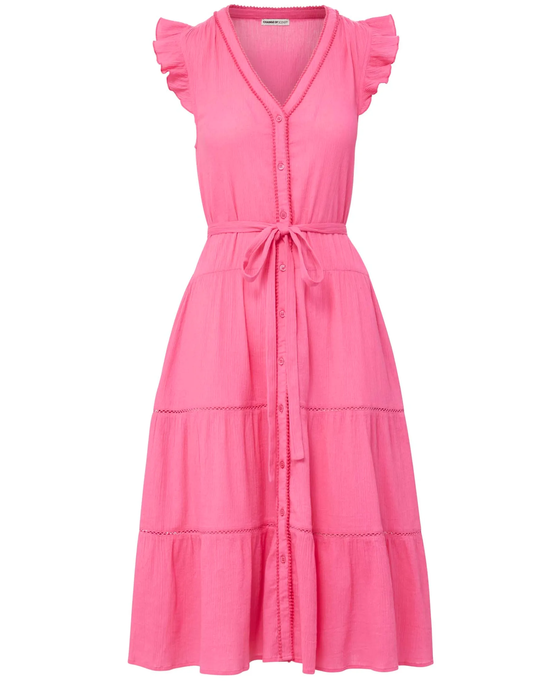 Emily Dress In Hibiscus sold by Change of Scenery