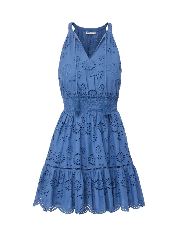 Emma Dress In Steel Blue San Andrés Eyelet sold by Change of Scenery