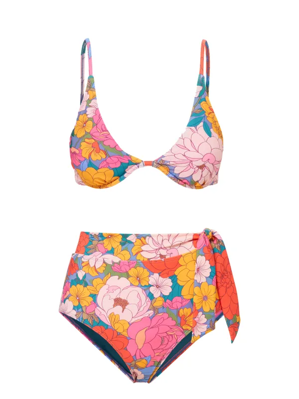 Leah Top + Side Tie High Waist Bottom in Zinnia Fields sold by Change of Scenery