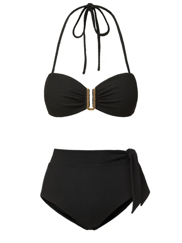 Cindy Top + Side Tie High Waist Bottom in Black Texture sold by Change of Scenery