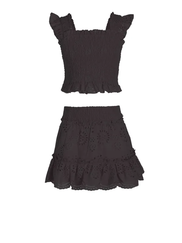 Girls Kayla Skirt Set In Black Eyelet sold by Change of Scenery