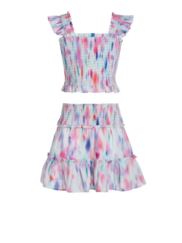 Girls Kayla Skirt Set In Hazy Ikat Seafoam sold by Change of Scenery