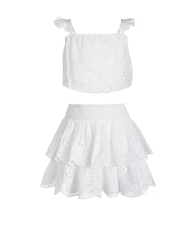 Girls Bryn Skirt Set In Fresh White Eyelet sold by Change of Scenery