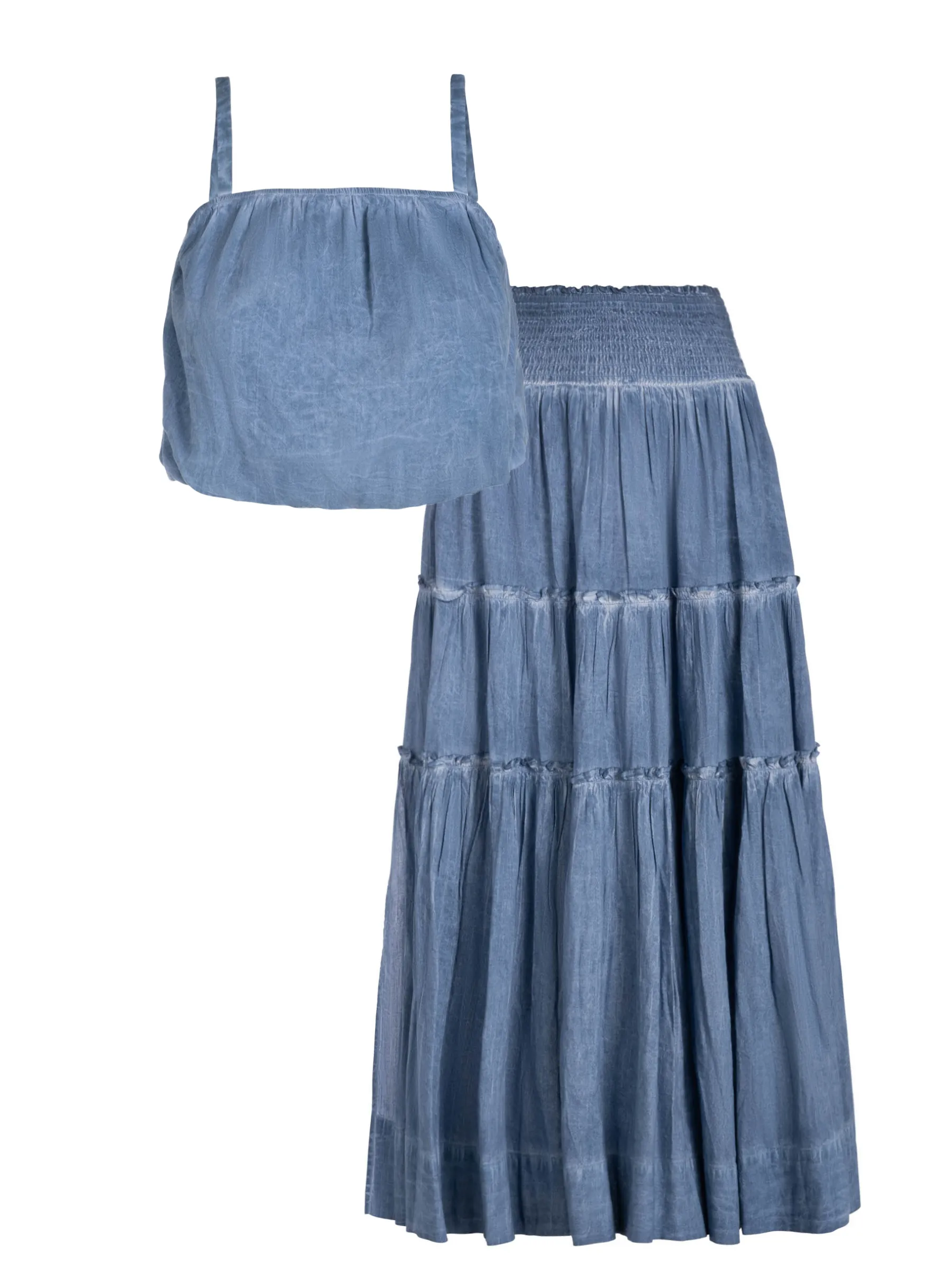 Dani Top + Charlie Skirt Set In Stonewash sold by Change of Scenery
