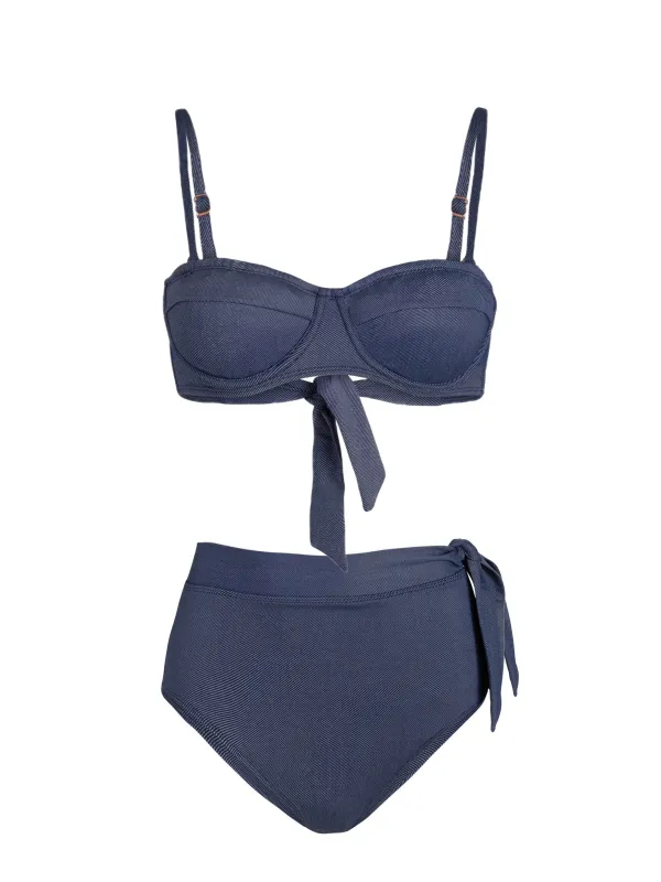 Nellie Top + Side Tie High Waist Bottom In Indigo Twill sold by Change of Scenery