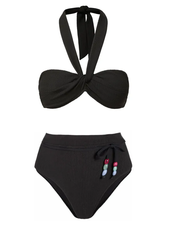 Loryn Swim Top + Belted Hi Waist Hi Leg Bottom Black Texture sold by Change of Scenery