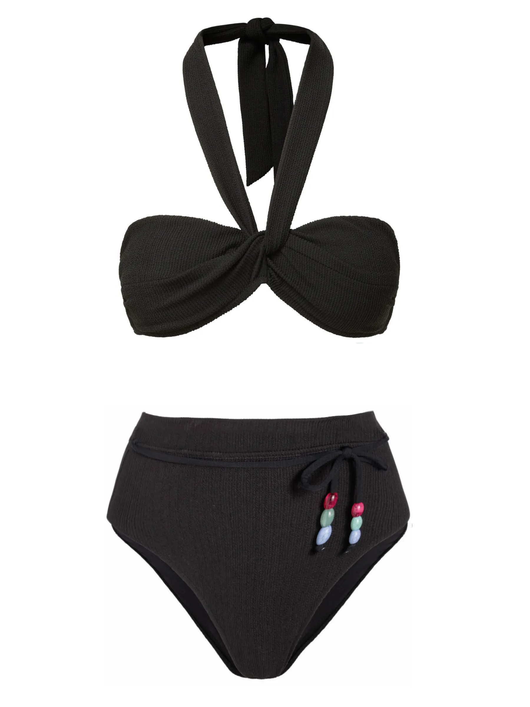 Loryn Swim Top + Belted Hi Waist Hi Leg Bottom Black Texture sold by Change of Scenery