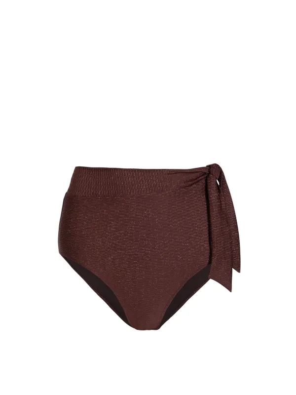 Side Tie High Waist Bottom In Cacao Metallic sold by Change of Scenery
