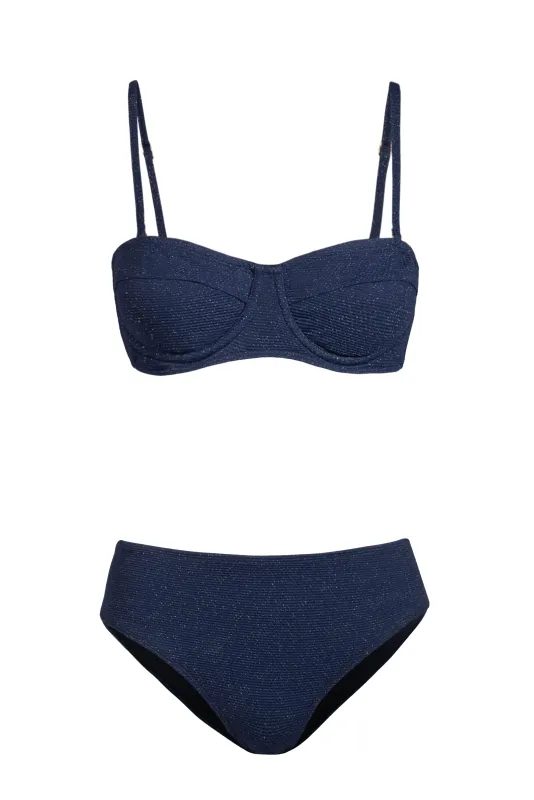 Nellie Top + Classic Midrise Bottom in Marine Blue Metallic sold by Change of Scenery