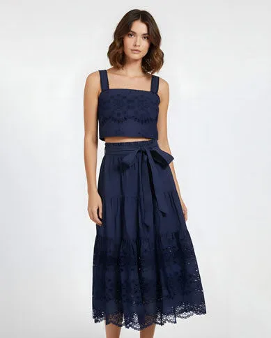 Ilyssa Top + Jenni Skirt Set In Navy Calypso Eyelet sold by Change of Scenery product image thumbnail 2