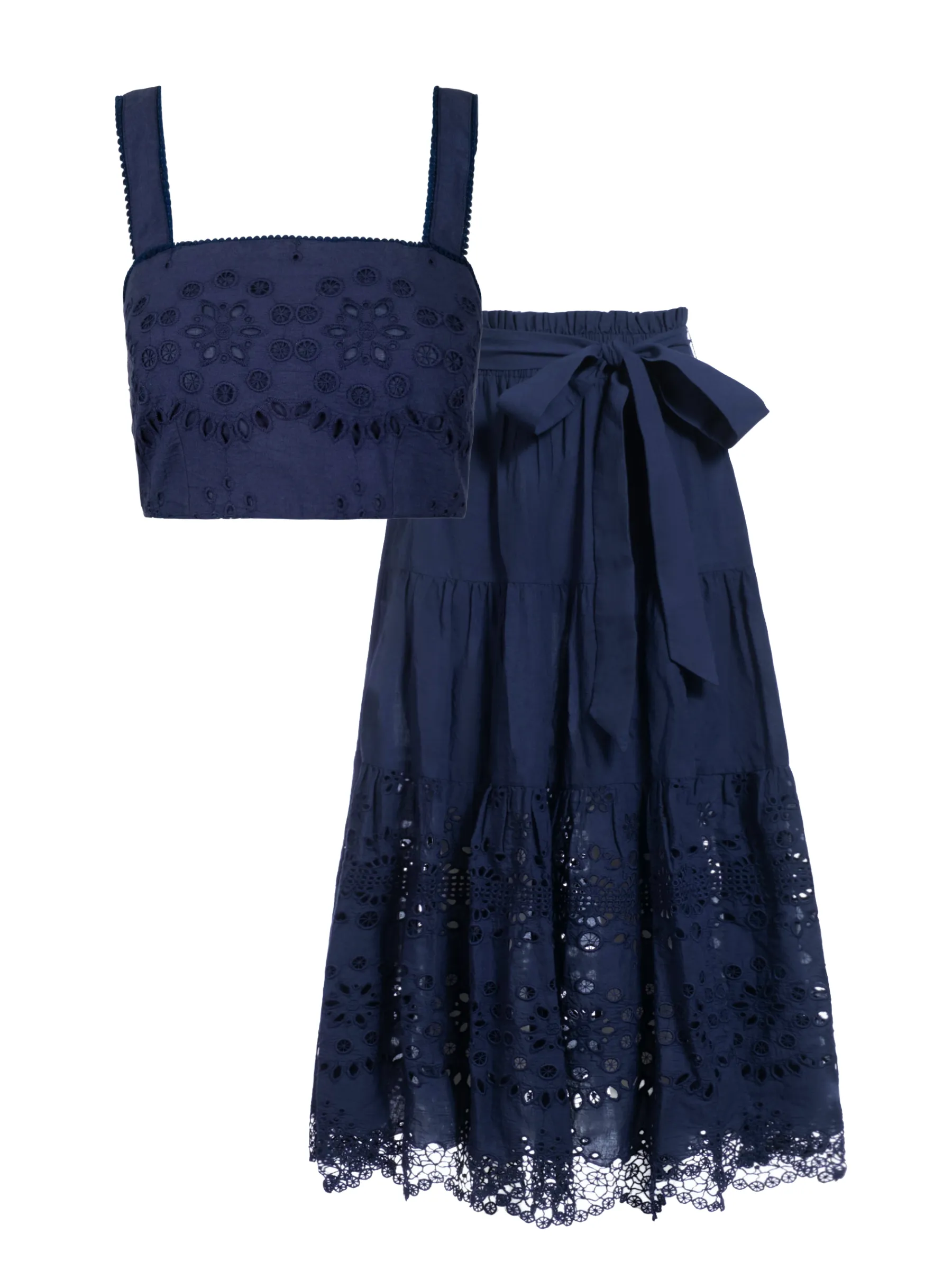 Ilyssa Top + Jenni Skirt Set In Navy Calypso Eyelet sold by Change of Scenery