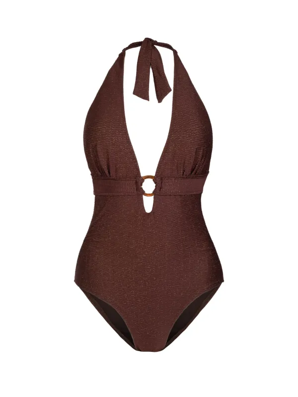 Gabrielle Halter One Piece In Cacao Metallic sold by Change of Scenery