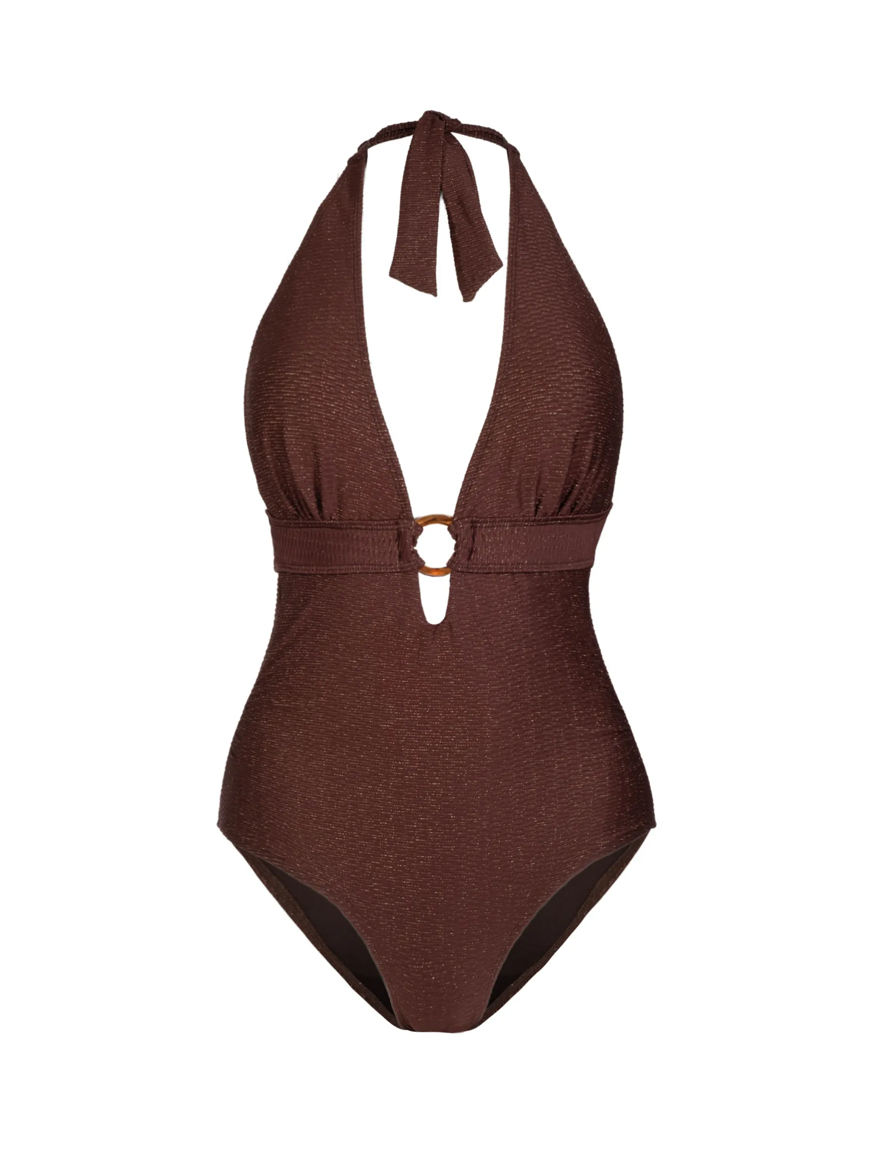 Gabrielle Halter One Piece In Cacao Metallic sold by Change of Scenery