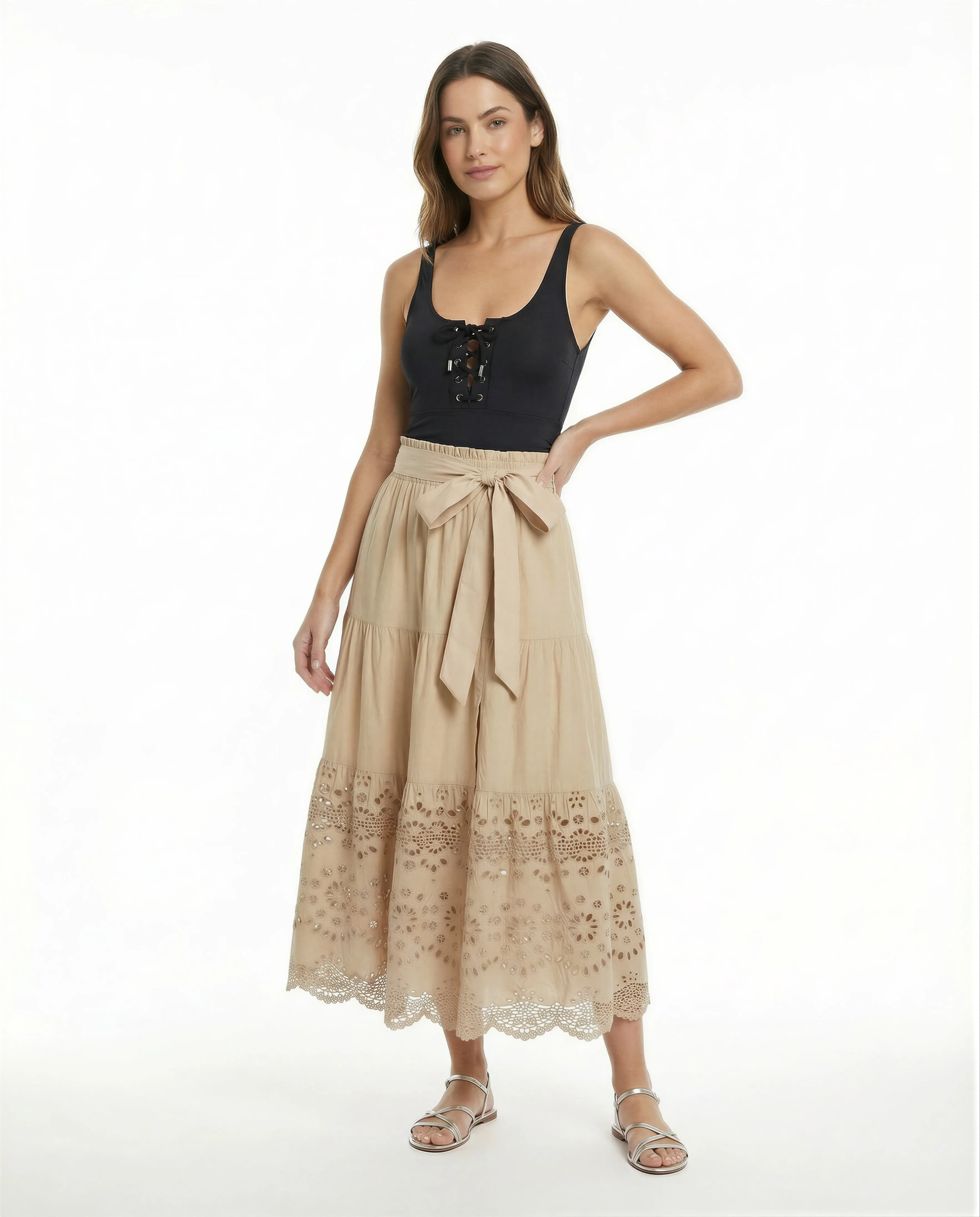 Ilyssa Top + Jenni Skirt Set In Sand Calypso Eyelet sold by Change of Scenery product image thumbnail 4