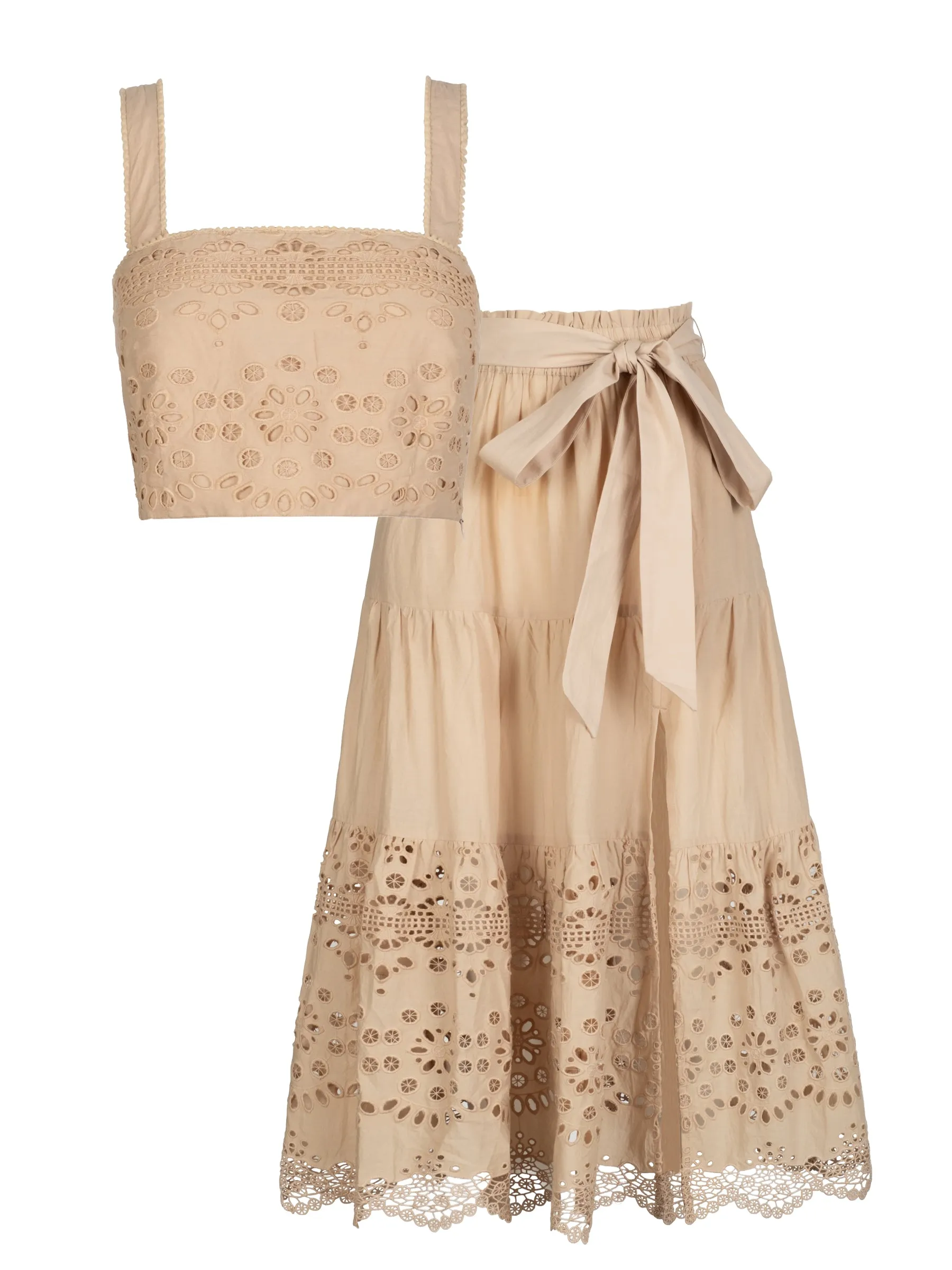 Ilyssa Top + Jenni Skirt Set In Sand Calypso Eyelet sold by Change of Scenery