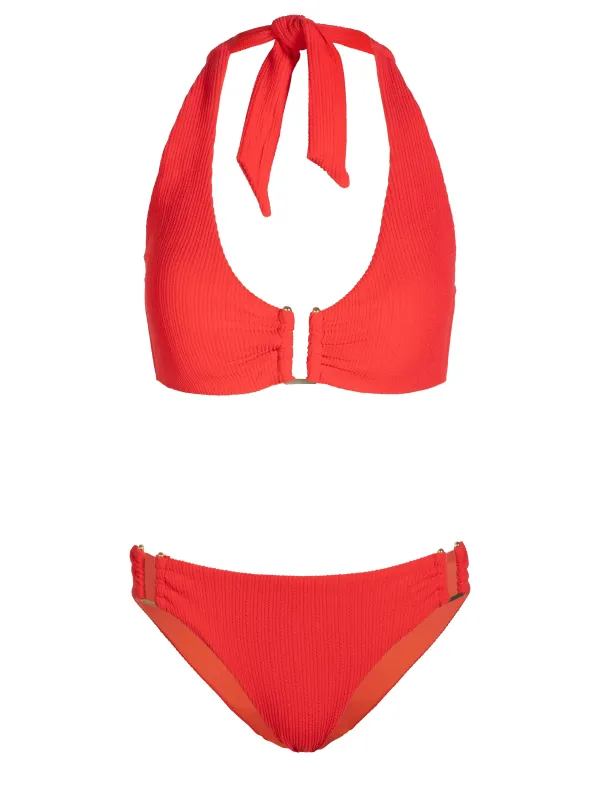 Shana Top + Layla U Bottom In Guava Red Texture sold by Change of Scenery