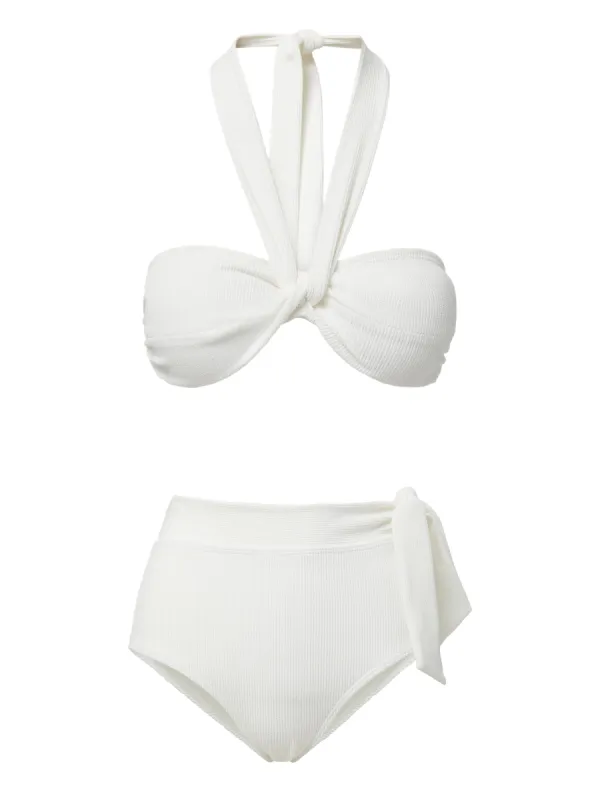 Loryn Top + Side Tie High Waist Bottom in Ivory Texture sold by Change of Scenery