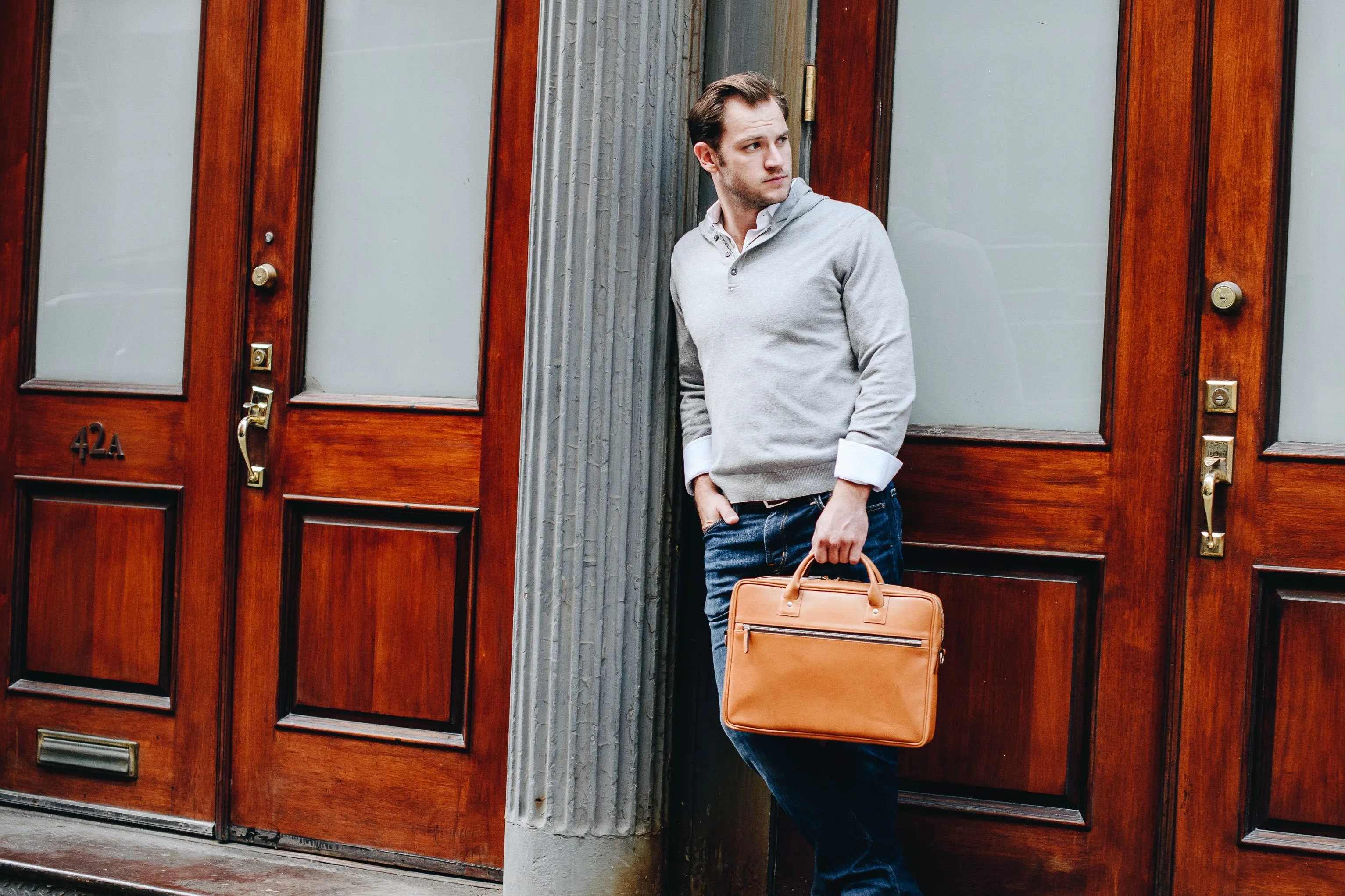 Dylan Slim Leather Briefcase sold by Korchmar product image thumbnail 2