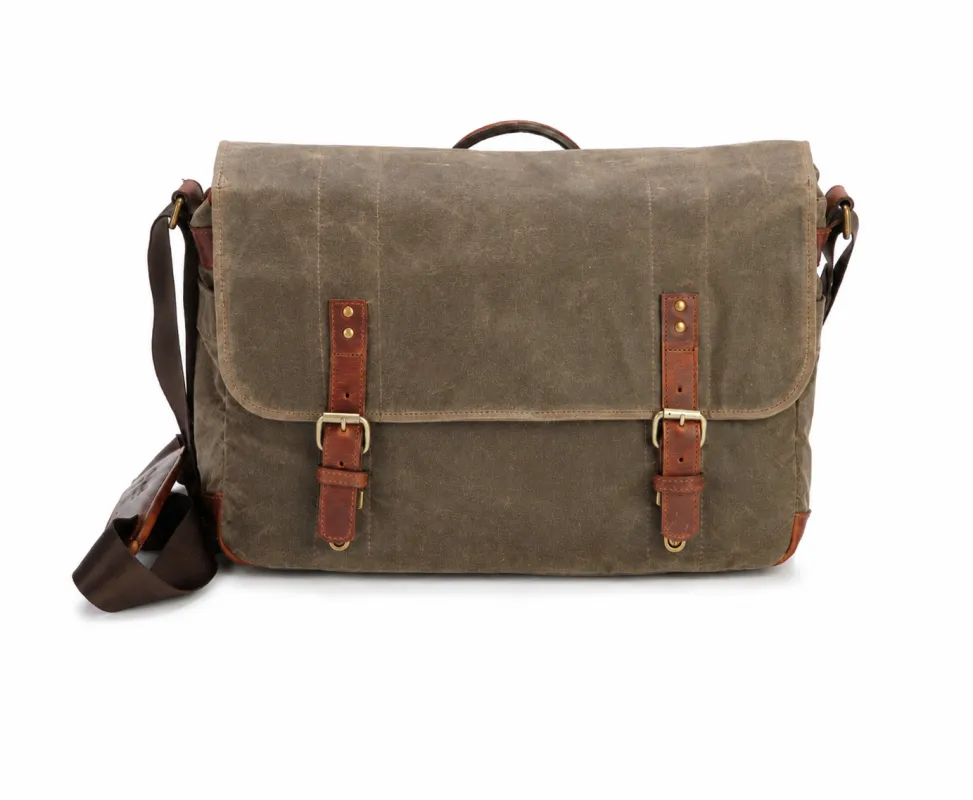 Justin Waxed Canvas Messenger made by Korchmar