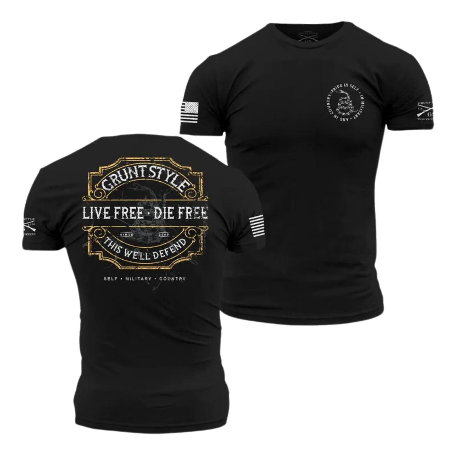 Live Free, Die Free - Black - Grunt Style Tee sold by Notch