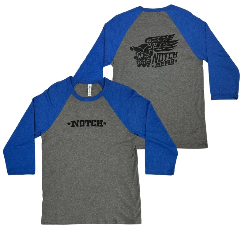 Notch El Muerto 3/4 Sleeve Baseball Tee - Heather Grey/Royal sold by Notch