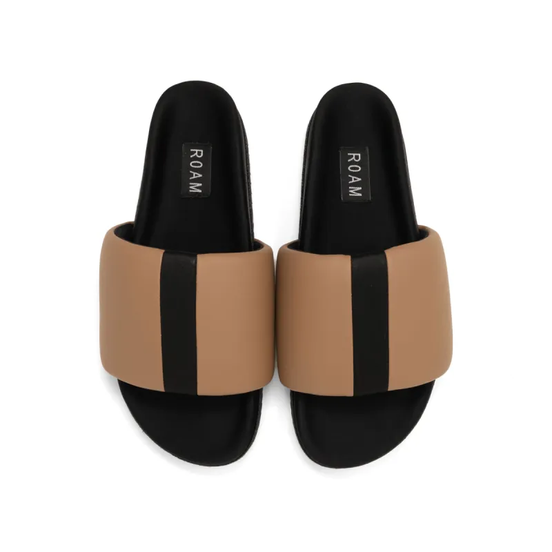 ROAM STRIPE SLIDER BEIGE & BLACK VEGAN LEATHER sold by ROAM