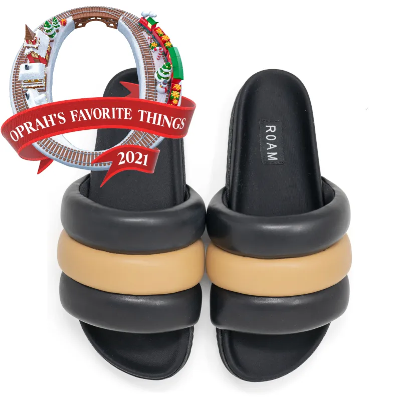 ROAM Puffy Sandals Black & Tan Vegan Leather sold by ROAM