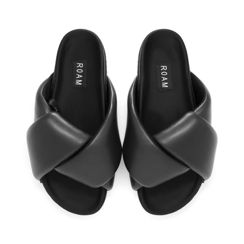 ROAM Foldy Puffy Sandals Black Vegan Leather sold by ROAM