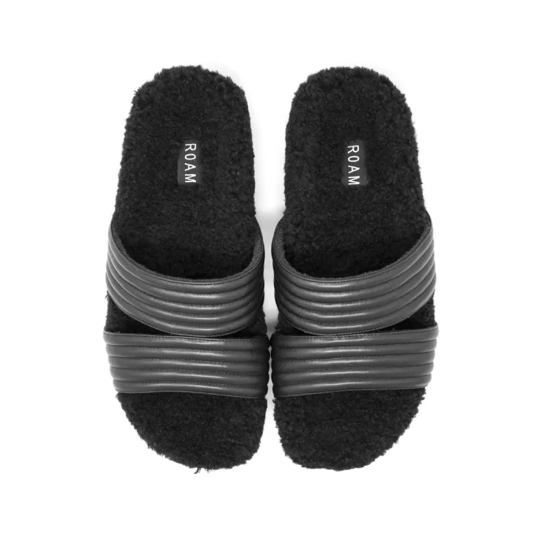 ROAM MEN'S FUZZY CRESCENT SANDALS BLACK VEGAN LEATHER sold by ROAM