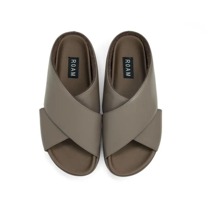 ROAM CROSS STACK PLATFORM SANDALS TAUPE VEGAN LEATHER sold by ROAM