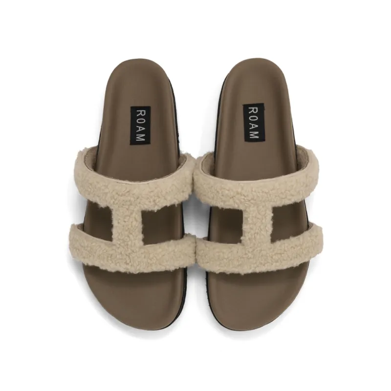 ROAM FUZZY CUFFS SANDAL BONE FAUX SHEARLING sold by ROAM