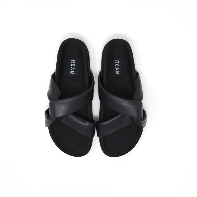 ROAM SIDE SLIP SANDAL BLACK VEGAN LEATHER sold by ROAM