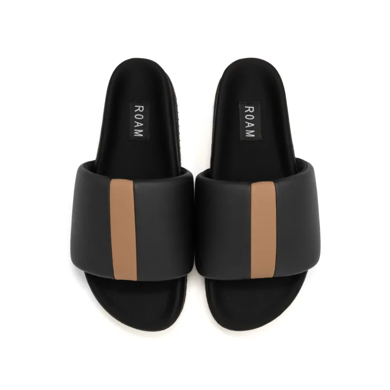 ROAM STRIPE SLIDER BLACK & BEIGE VEGAN LEATHER sold by ROAM