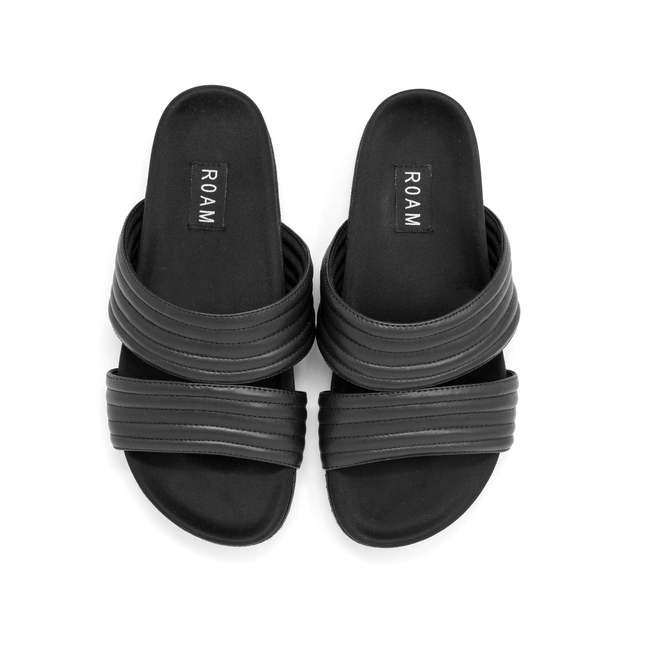 ROAM CRESCENT QUILT SANDALS BLACK VEGAN LEATHER sold by ROAM