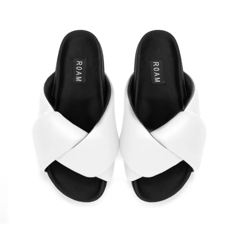 ROAM FOLDY PUFFY SANDALS WHITE VEGAN LEATHER sold by ROAM