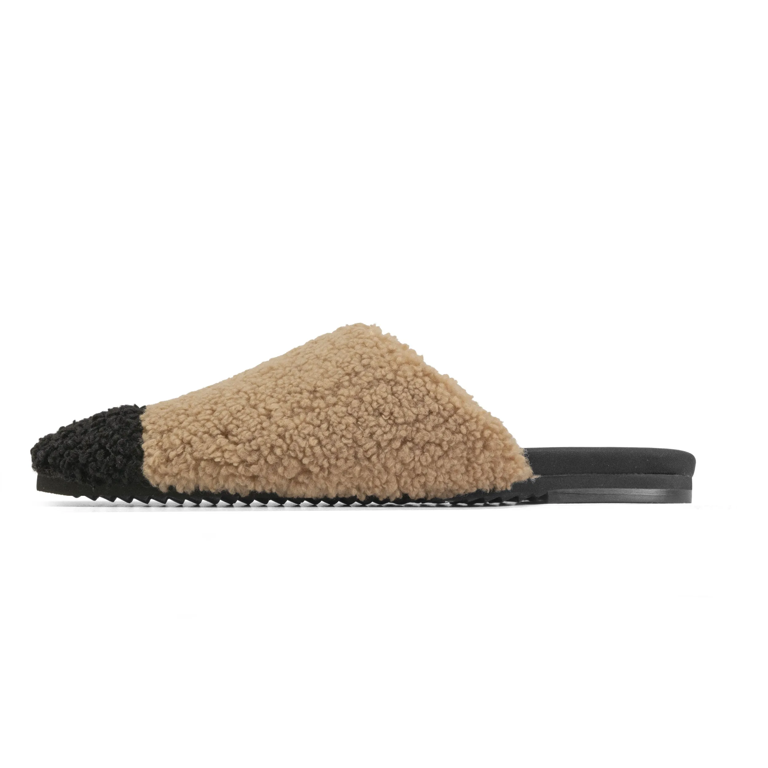 ROAM FUZZY CAP MULE BEIGE & BLACK FAUX SHEARLING - THIN SOLE sold by ROAM product image thumbnail 2