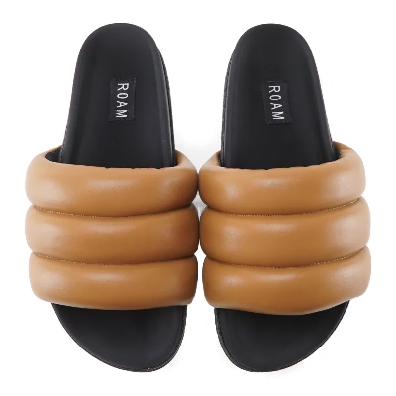 ROAM Puffy Sandals Cognac Vegan Leather sold by ROAM