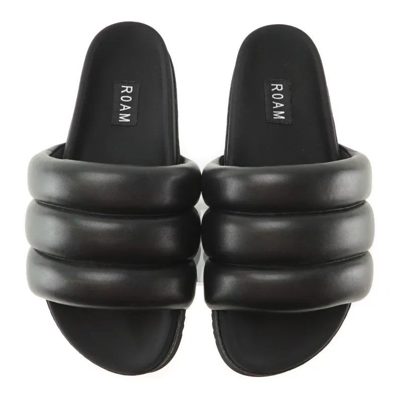 ROAM Puffy Sandals Black Vegan Leather sold by ROAM
