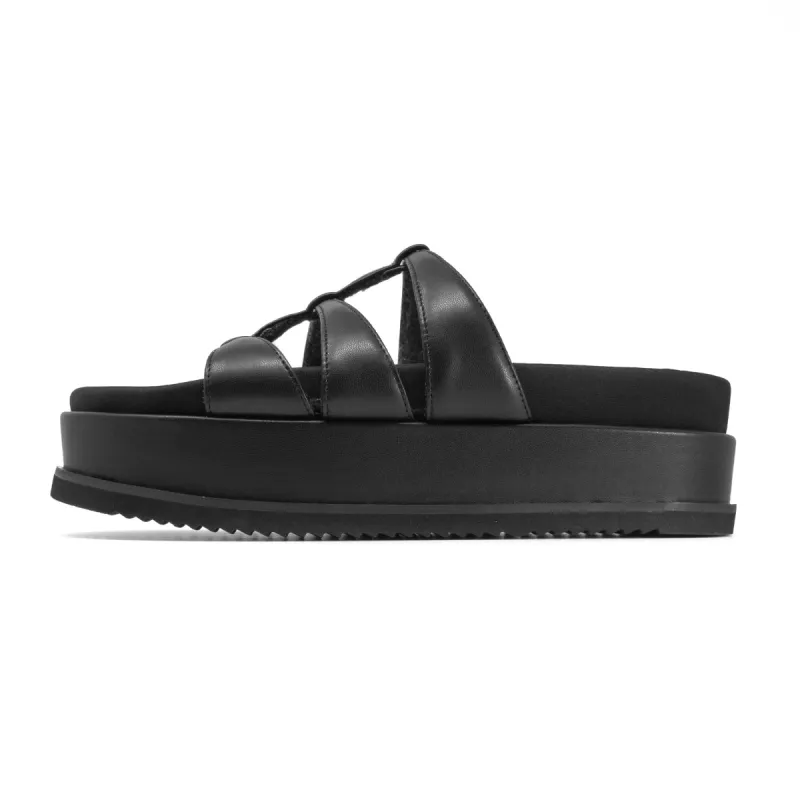 ROAM DEMI GLADIATOR STACK PLATFORM IN BLACK VEGAN LEATHER sold by ROAM