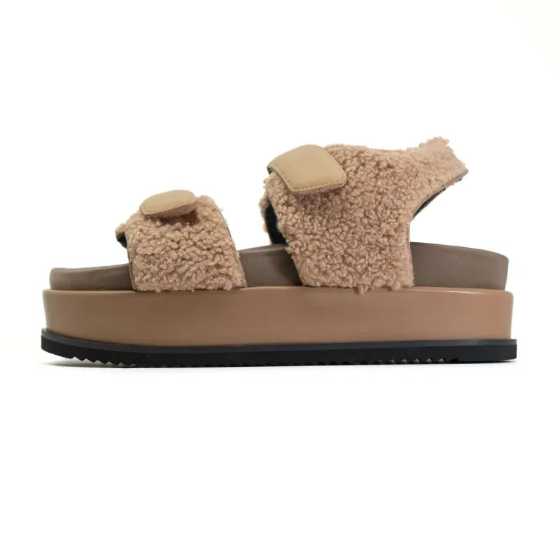 ROAM VELCRO FUZZY STACK PLATFORM IN BEIGE FAUX SHEARLING sold by ROAM