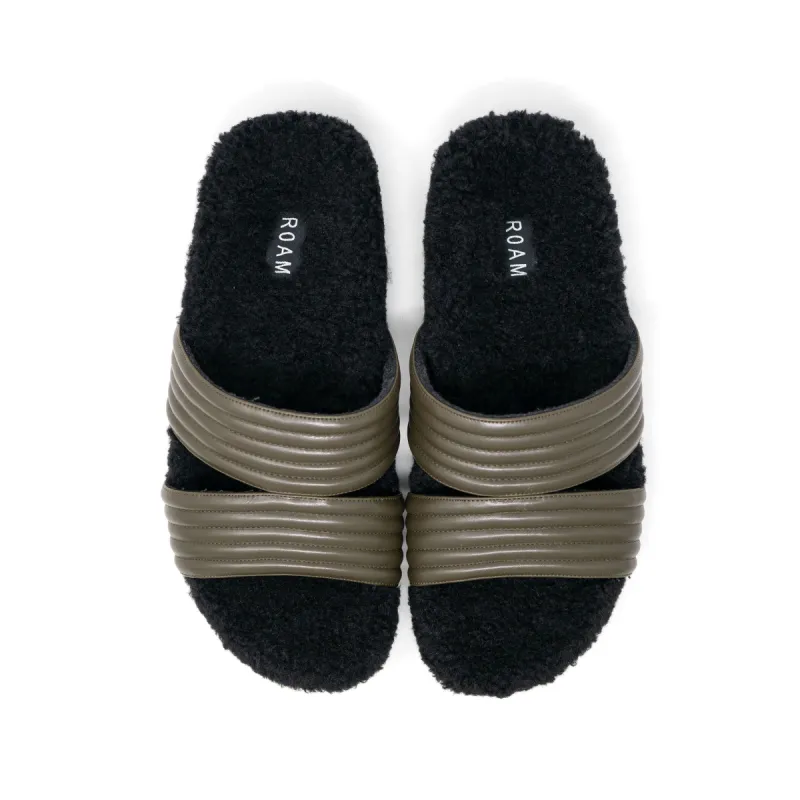 ROAM MEN'S FUZZY CRESCENT SANDALS KHAKI VEGAN LEATHER sold by ROAM