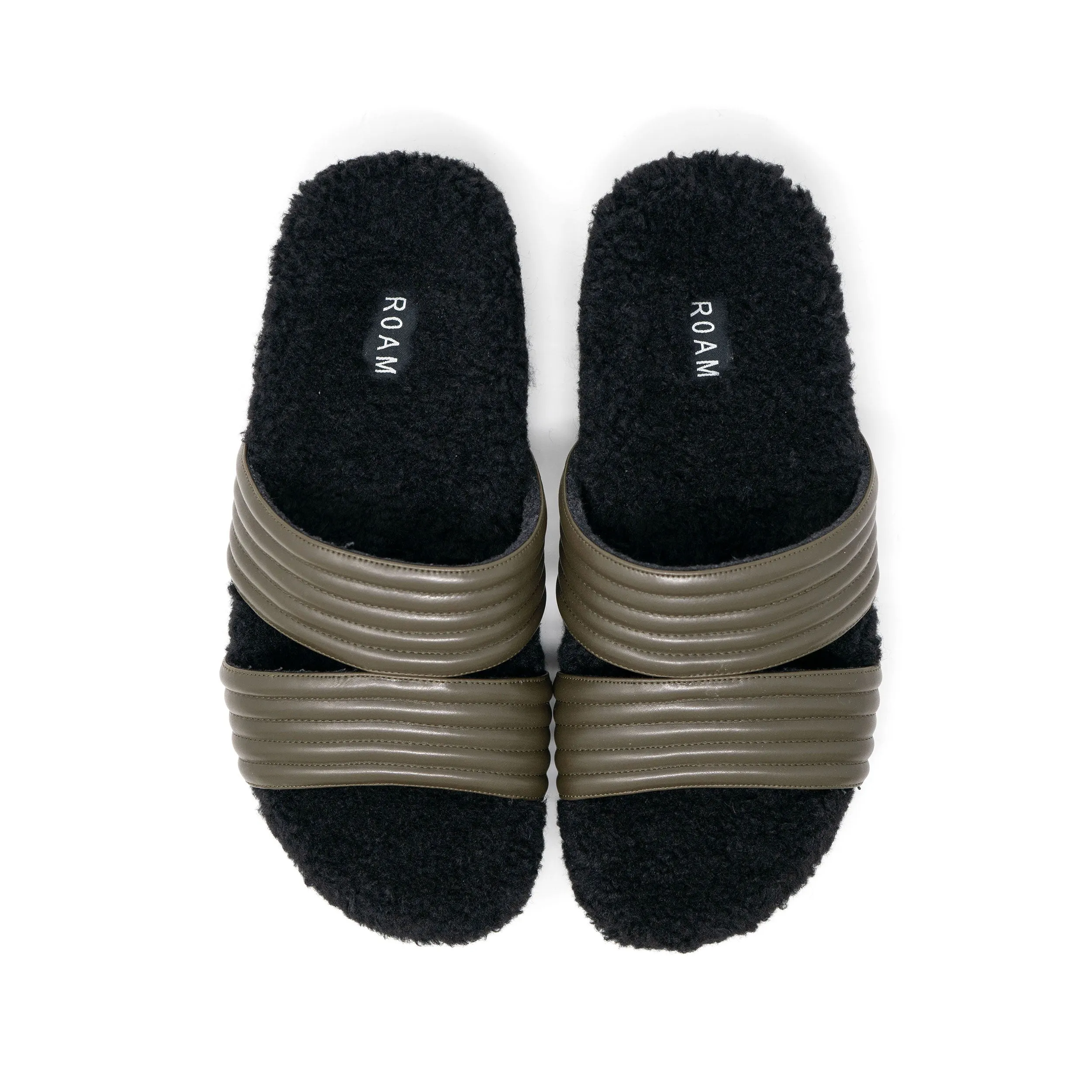 ROAM MEN'S FUZZY CRESCENT SANDALS KHAKI VEGAN LEATHER sold by ROAM