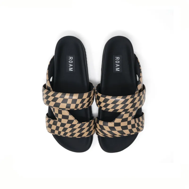 ROAM 7 SANDALS WAVY CHECK BLACK & BEIGE VEGAN LEATHER sold by ROAM