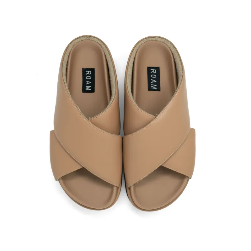 ROAM CROSS STACK PLATFORM SANDALS NUDE VEGAN LEATHER. sold by ROAM