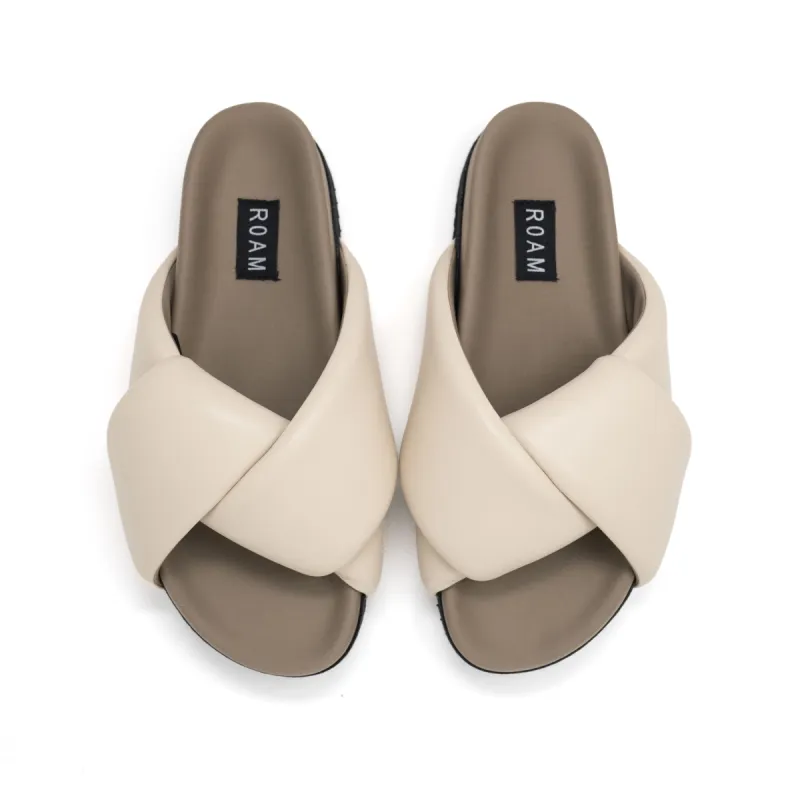 ROAM FOLDY PUFFY SANDALS CREAM VEGAN LEATHER sold by ROAM