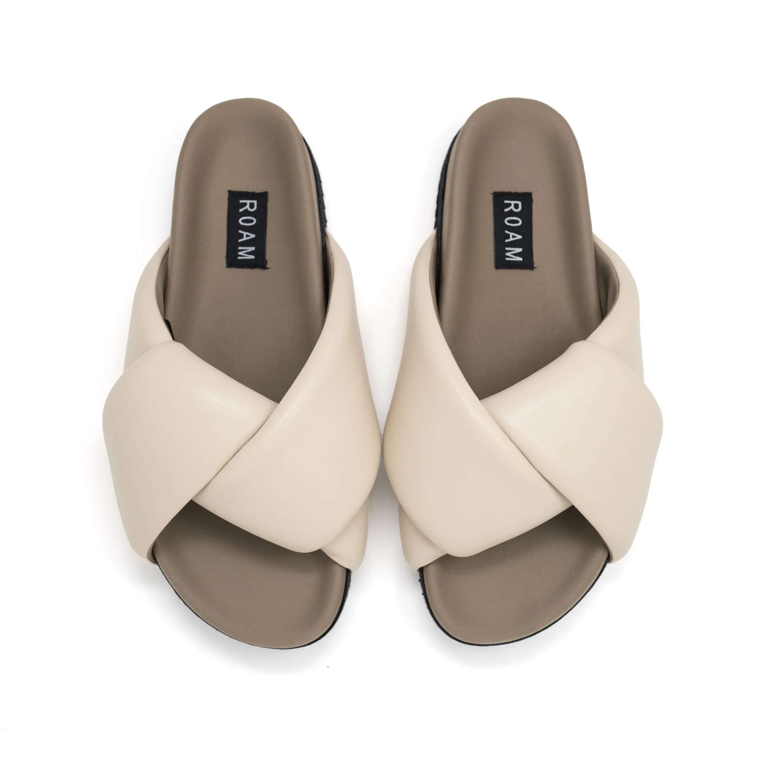 ROAM FOLDY PUFFY SANDALS CREAM VEGAN LEATHER sold by ROAM