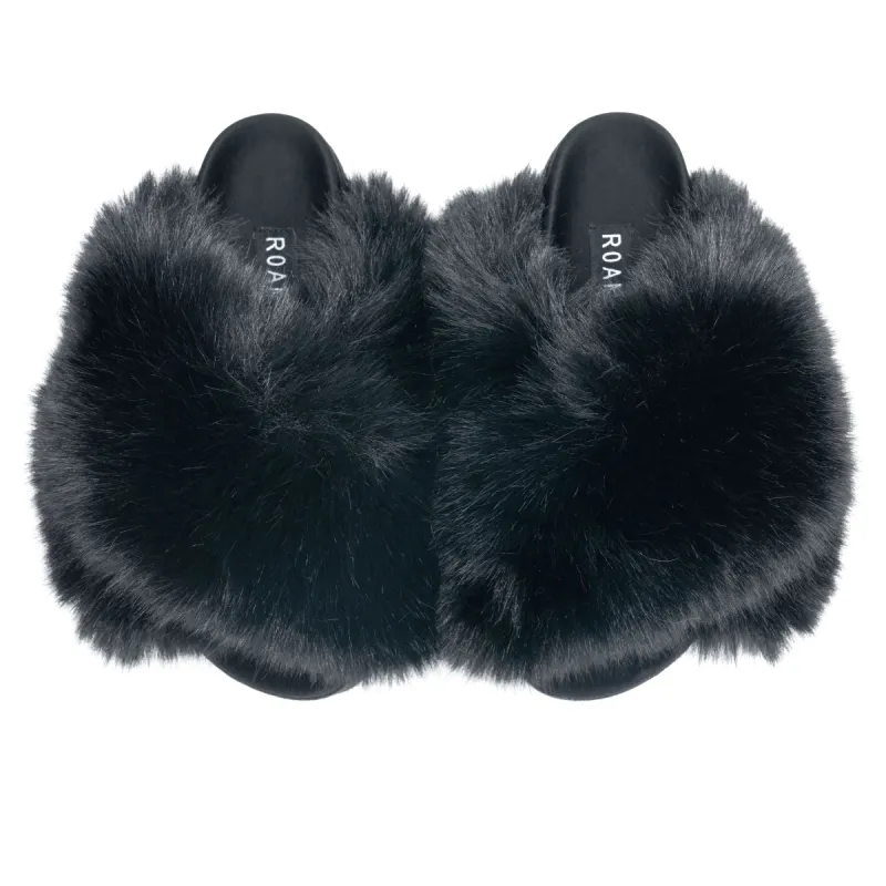 ROAM Mink Cloud Slippers Black Faux Fur sold by ROAM