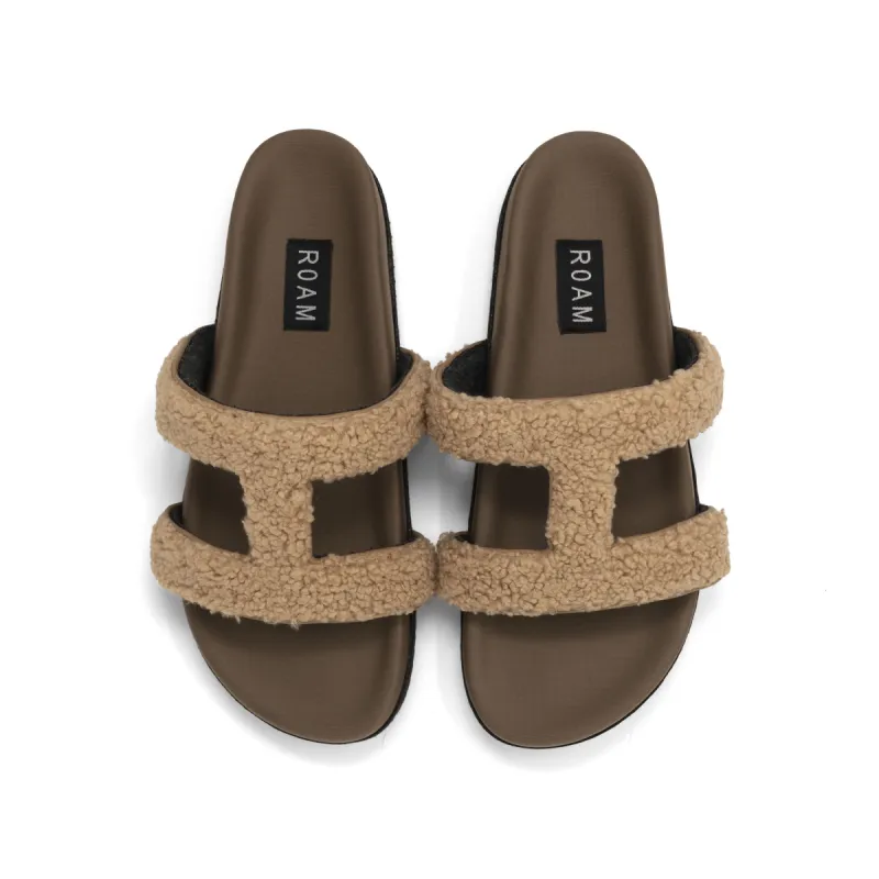 ROAM FUZZY CUFFS SANDAL BEIGE FAUX SHEARLING sold by ROAM