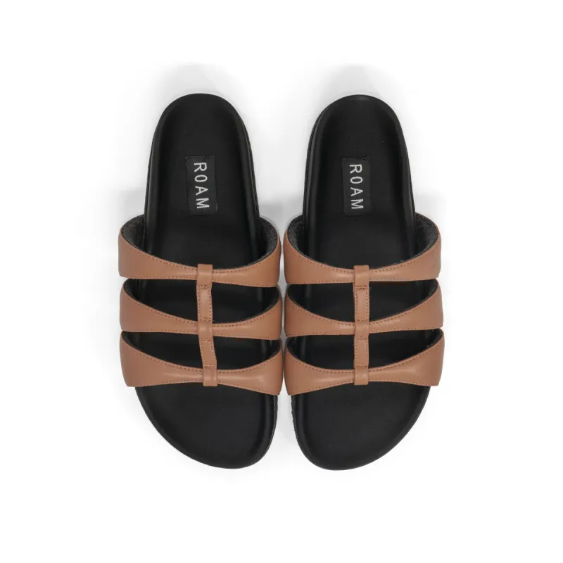 ROAM GLADIATOR SLIDE COGNAC VEGAN LEATHER sold by ROAM