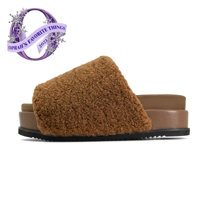 ROAM FUZZY STACK PLATFORM COGNAC FAUX SHEARLING sold by ROAM